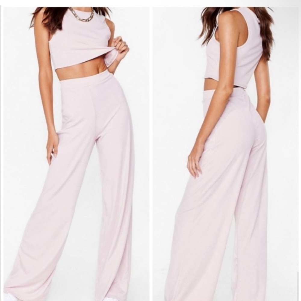 EUC Nasty Gal Violet Rib Knit Wide Leg Palazzo Pants Size 6 - Super Soft - Long!